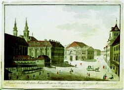 Prague Opera: Estates Theatre, formerly also called Nostitz Theatre - historical engraving